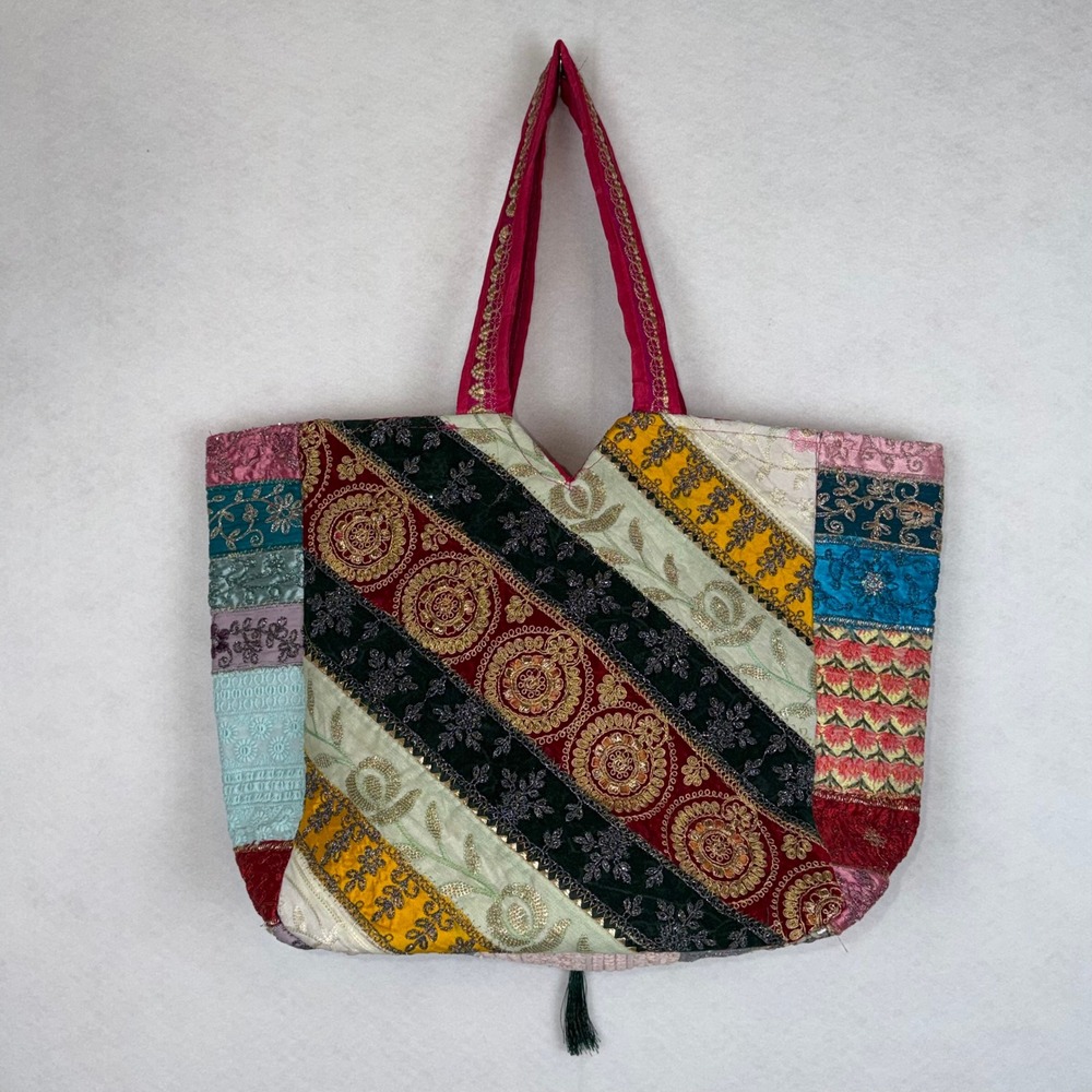 Patchwork Tote Bag Womens Rajasthani Large Multicolor Embroidered Boho Homemade